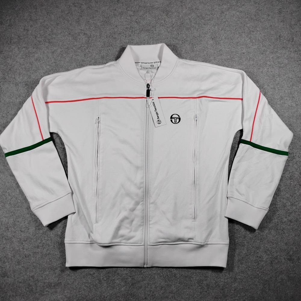 Sergio Tacchini Amiscora Track Top Jacket Mens Large White Grenadine Jolly Green